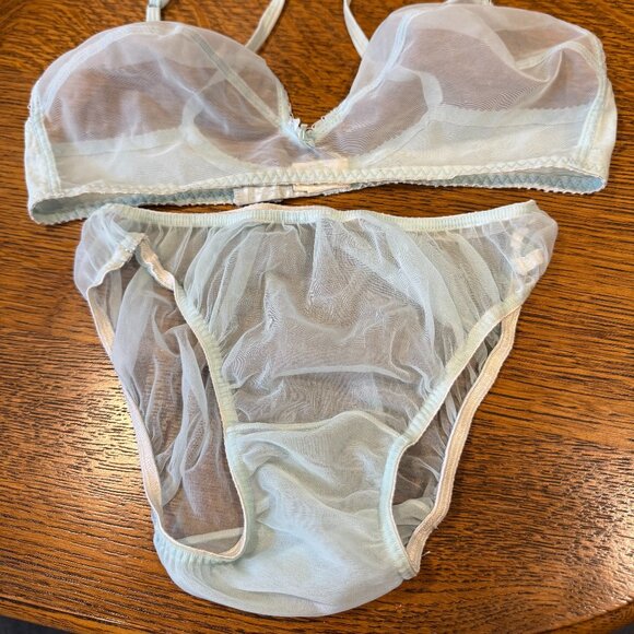 Vintage Vassarette  1970s Sheer Lingerie Set Turquoise Bra 34C Panty Small Nylon - Picture 1 of 11